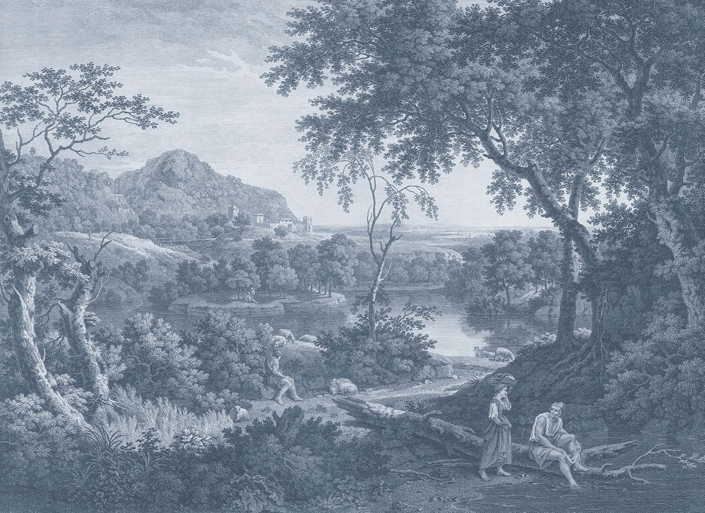 Digitaldrucktapete mit Kupferstichlandschaft