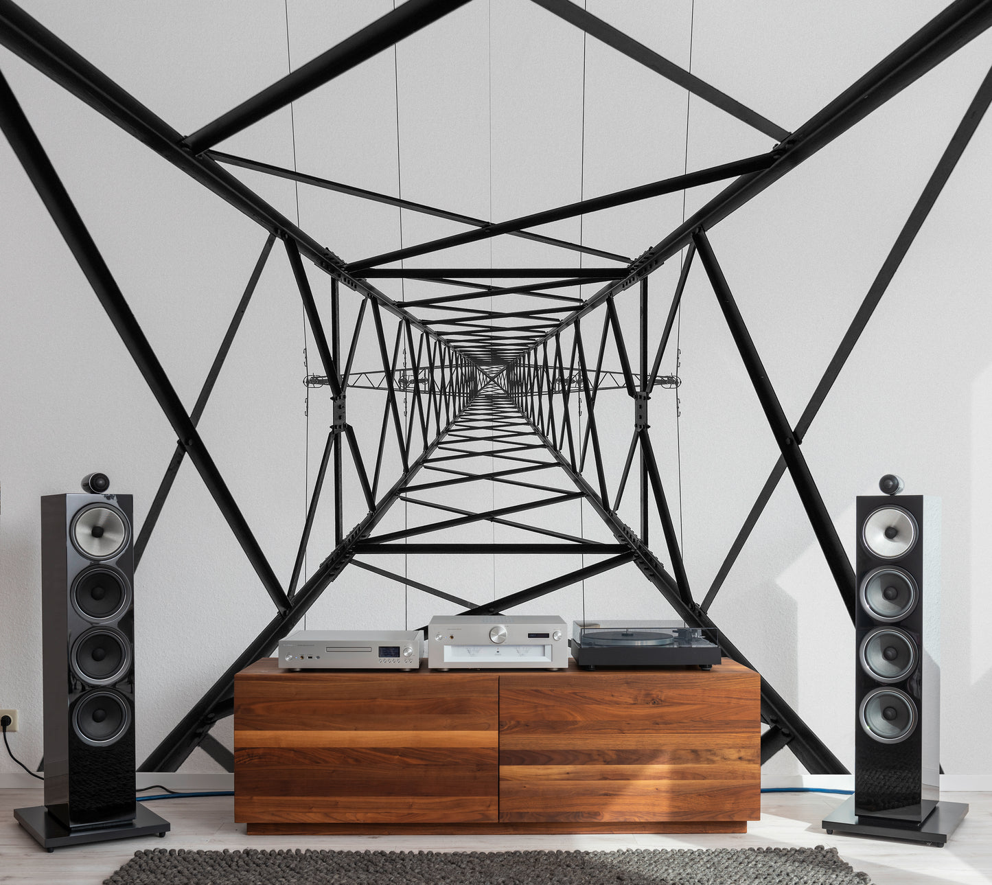 Digitaldrucktapete mit Strommast im Musikzimmer